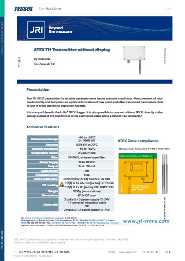 ATEX Temperature and Hygrometry Transmitter 데이터시트(영문)