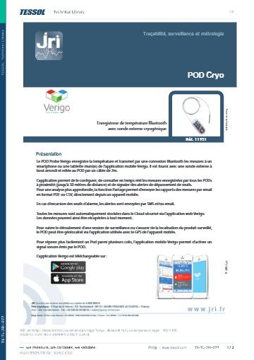 Verigo - Bluetooth Pod Cryo temperature logger 데이터시트