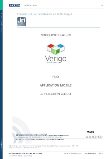 Verigo - Bluetooth Pod Cryo temperature logger 사용 설명서 (TS-TL-JRI-079)