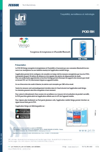 Verigo - Bluetooth Pod RH temperature and humidity logger 데이터시트