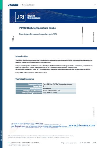 PT100 high temperature sensor for industrial and pharmaceutical applications 데이터