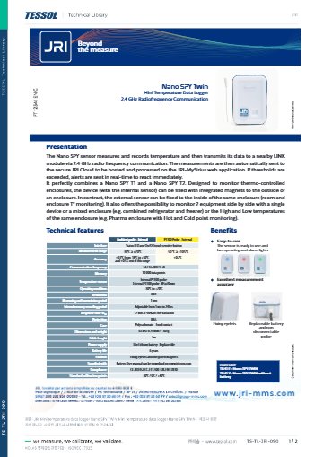 Mini temperature data logger Nano SPY TWIN 데이터시트(영문)
