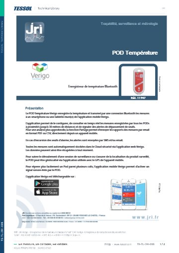 Verigo - Enregistreur de température Bluetooth Pod TEMP 데이터시트