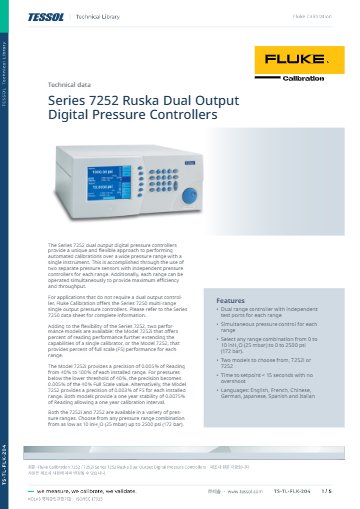 7252 / 7252i Series 7252 Ruska Dual Output Digital Pressure Controllers 데이터시트(영문